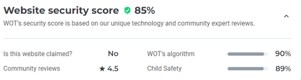 El puntaje de seguridad del sitio web de 1fichier es del 85%.