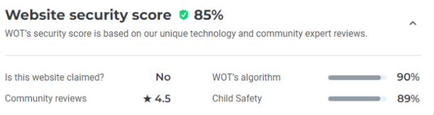 Le score de sécurité du site web 1fichier est de 85%.