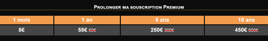 Prolonger ma souscription Premium - Abonnement 1Fichier Pas Cher